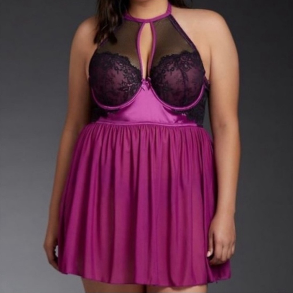 Torrid Purple Black Mesh Babydoll Lingerie 0